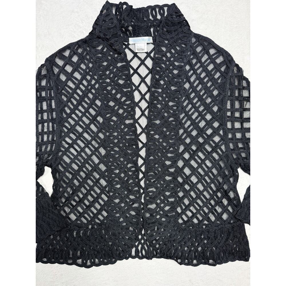 Harrison Morgan Cardigan Sz M/L Black Lattice Mesh Braided Whimsigoth Festival